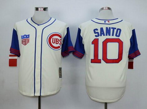 Men's Chicago Cubs #10 Ron Santo Retired Cream 1942 Majestic Cooperstown Collection Throwback Jersey