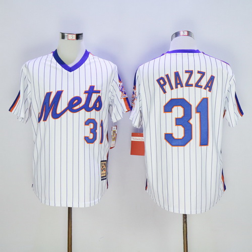 Men's New York Mets #31 Mike Piazza Retired White Pullover Majestic Cooperstown Collection Throwback Jersey