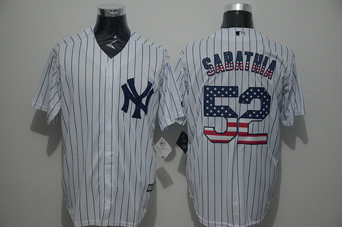 Men's New York Yankees #52 CC Sabathia White USA Flag Fashion MLB Baseball Jersey