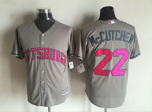 Men's Pittsburgh Pirates #22 Andrew McCutchen Gray With Pink 2016 Mother's Day Baseball Cool Base Jersey