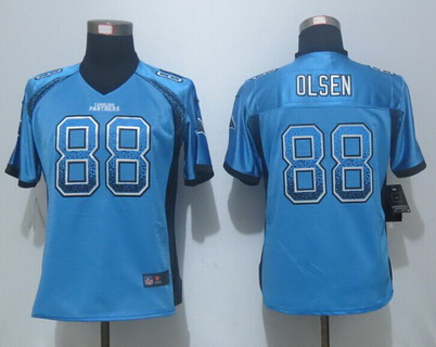 Women's Carolina Panthers #88 Greg Olsen Light Blue Drift Fashion NFL Nike Jersey