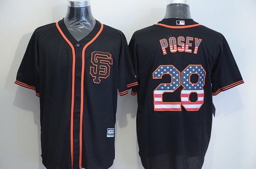 Men's San Francisco Giants #28 Buster Posey Black SF USA Flag Fashion MLB Baseball Jersey