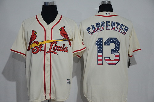 Men's St. Louis Cardinals #13 Matt Carpenter Cream USA Flag Fashion MLB Baseball Jersey