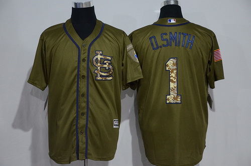 Men's St. Louis Cardinals #1 Ozzie Smith Retired Green Salute to Service Majestic Baseball Jersey