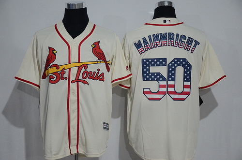 Men's St. Louis Cardinals #50 Adam Wainwright Cream USA Flag Fashion MLB Baseball Jersey