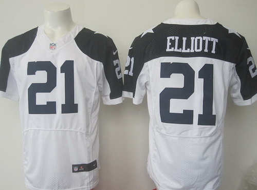 Men's Dallas Cowboys #21 Ezekiel Elliott White Thanksgiving Alternate NFL Nike Elite Jersey