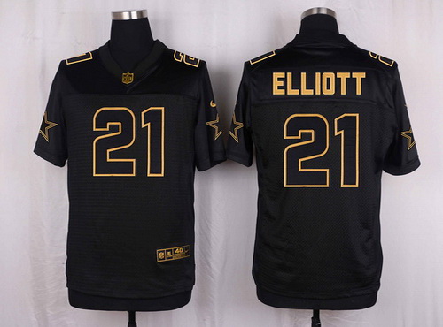 Men's Dallas Cowboys #21 Ezekiel Elliott Black With Gold NFL Nike Elite Jersey