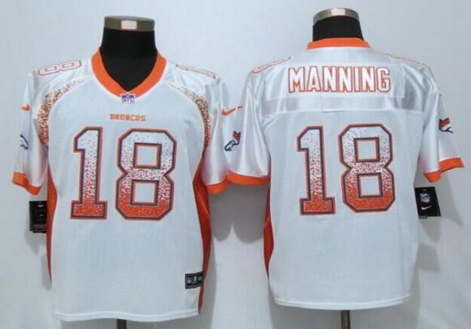 Men's Denver Broncos #18 Peyton Manning White Drift Fashion NFL Nike Elite Jersey