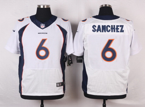 Men's Denver Broncos #6 Mark Sanchez White Road NFL Nike Elite Jersey