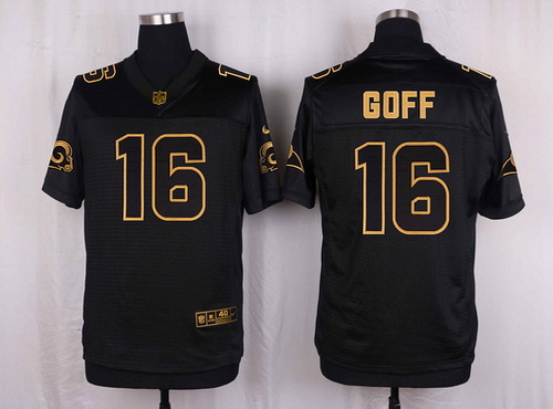 Men's Los Angeles Rams #16 Jared Goff Black With Gold NFL Nike Elite Jersey