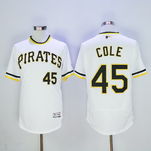 Men's Pittsburgh Pirates #45 Gerrit Cole White Pullover 2016 Flexbase Majestic Baseball Jersey