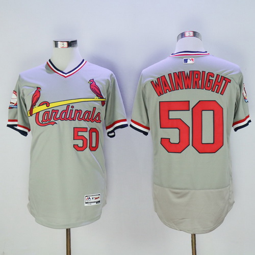 Men's St. Louis Cardinals #50 Adam Wainwright CreamGray Pullover 2016 Flexbase Majestic Baseball Jersey