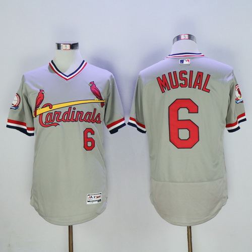 Men's St. Louis Cardinals #6 Stan Musial Retired Gray Pullover 2016 Flexbase Majestic Baseball Jersey