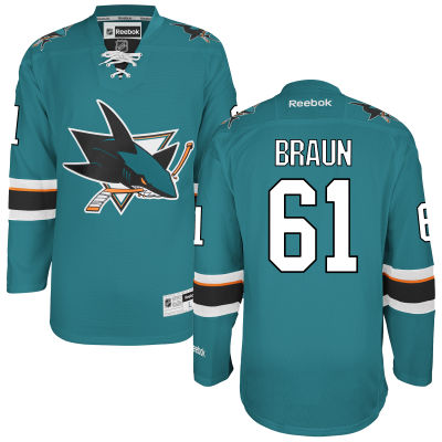 Men's San Jose Sharks #61 Justin Braun Teal Green Home Jersey