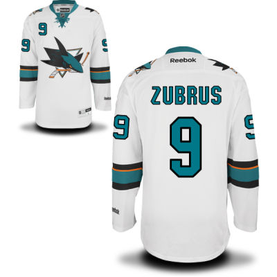 Men's San Jose Sharks #9 Dainius Zubrus White Away Hockey Jersey