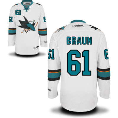 Men's San Jose Sharks #61 Justin Braun White Away Hockey Jersey