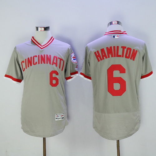 Men's Cincinnati Reds #6 Billy Hamilton Gray Pullover 2016 Flexbase Majestic Baseball Jersey