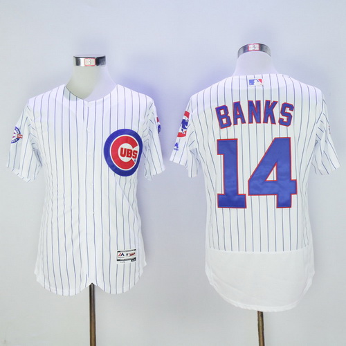 Men's Chicago Cubs #14 Ernie Banks White Pullover 2016 Flexbase Majestic Baseball Jersey