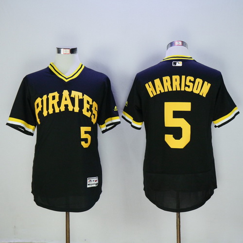 Men's Pittsburgh Pirates #5 Josh Harrison Black Pullover 2016 Flexbase Majestic Baseball Jersey