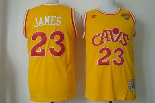 Men's Cleveland Cavaliers #23 LeBron James 2016 The NBA Finals Patch CavFanatic Yellow Hardwood Classics Soul Swingman Throwback Jersey