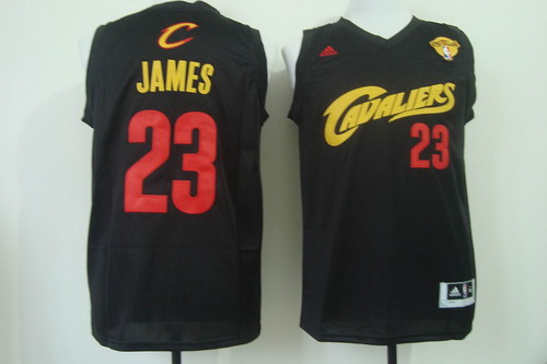 Men's Cleveland Cavaliers #23 LeBron James 2016 The NBA Finals Patch Black With Red Fashion Jersey
