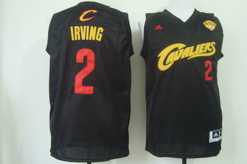 Men's Cleveland Cavaliers #2 Kyrie Irving 2016 The NBA Finals Patch Black With Red Fashion Jersey