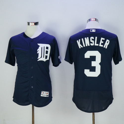 Men's Detroit Tigers #3 Ian Kinsler Navy Blue 2016 Flexbase Majestic Baseball Jersey