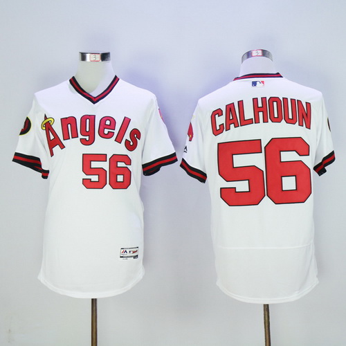 Men's LA Angels of Anaheim #56 Kole Calhoun White Pullover 2016 Flexbase Majestic Baseball Jersey