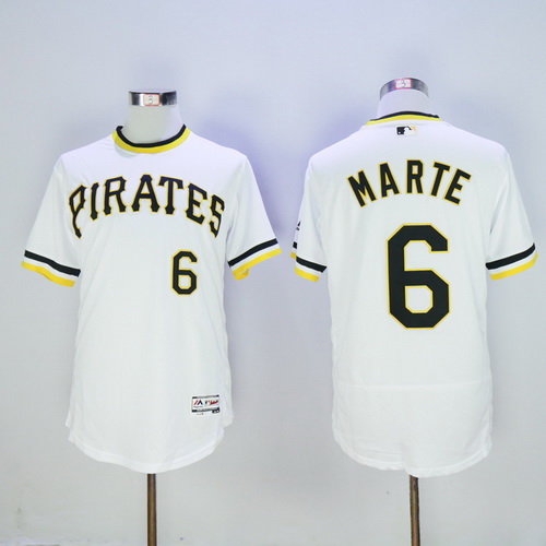 Men's Pittsburgh Pirates #6 Starling Marte White Pullover 2016 Flexbase Majestic Baseball Jersey