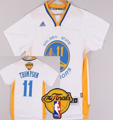 Men's Golden State Warriors #11 Klay Thompson White Short-Sleeved 2016 The NBA Finals Patch Jersey