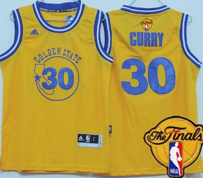 Youth Golden State Warriors #30 Stephen Curry Yellow Hardwood Swingman 2016 The NBA Finals Patch Jersey