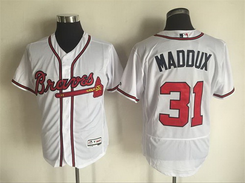 Men's Atlanta Braves #31 Greg Maddux Retired White 2016 Flexbase Majestic Baseball Jersey