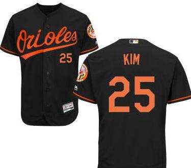 Men's Baltimore Orioles #25 Hyun-soo Kim Black Cool Base Majestic Baseball Jersey