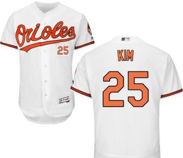 Men's Baltimore Orioles #25 Hyun-soo Kim White Home Cool Base Majestic Baseball Jersey