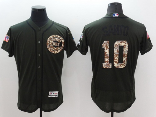 Men's Chicago Cubs #10 Ron Santo Retired Green Salute to Service 2016 Flexbase Majestic Baseball Jersey