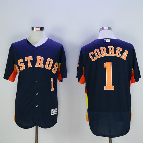 Men's Houston Astros #1 Carlos Correa Navy Blue 2016 Flexbase Majestic Baseball Jersey