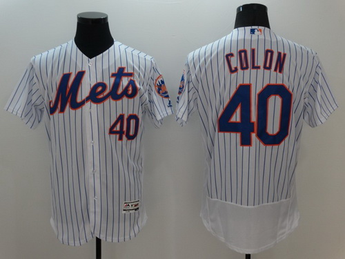 Men's New York Mets #40 Bartolo Colon White Pinstripe 2016 Flexbase Majestic Baseball Jersey