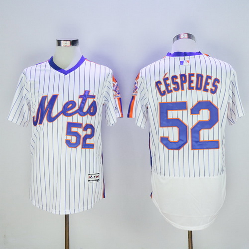Men's New York Mets #52 Yoenis CéspedesWhite Pullover 2016 Flexbase Majestic Baseball Jersey