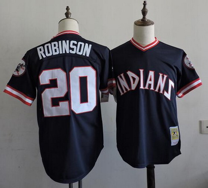 Men's Cleveland Indians #20 Frank Robinson 1994 Navy Blue Mitchell & Ness Throwback Jersey