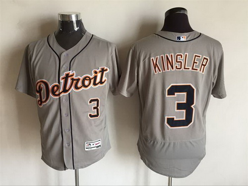 Men's Detroit Tigers #3 Ian Kinsler Gray Road 2016 Flexbase Majestic Baseball Jersey