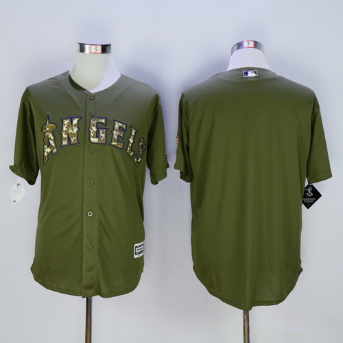 Men's LA Angels of Anaheim Blank Green Salute to Service Majestic Baseball Jersey