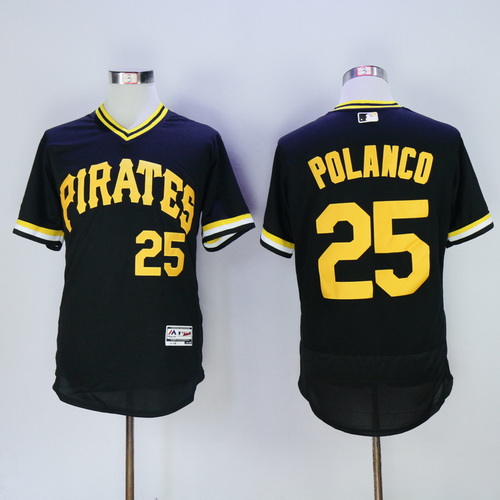Men's Pittsburgh Pirates #25 Gregory Polanco Black Pullover 2016 Flexbase Majestic Baseball Jersey