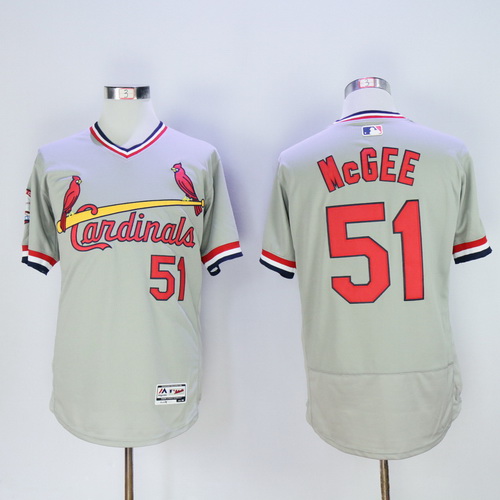 Men's St. Louis Cardinals #51 Willie McGee Retired Gray Pullover 2016 Flexbase Majestic Baseball Jersey