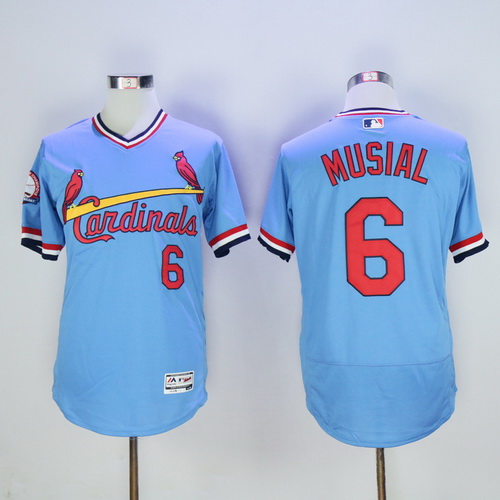 Men's St. Louis Cardinals #6 Stan Musial Retired Light Blue Pullover 2016 Flexbase Majestic Baseball Jersey