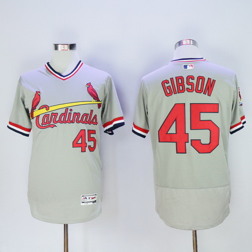 Men's St. Louis Cardinals #45 Bob Gibson Retired Gray Pullover 2016 Flexbase Majestic Baseball Jersey