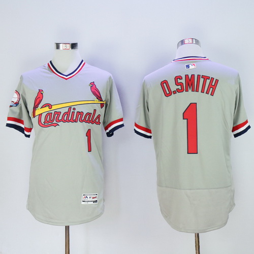 Men's St. Louis Cardinals #1 Ozzie Smith Retired Gray Road 2016 Flexbase Majestic Baseball Jerseys