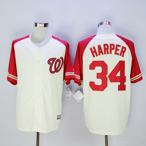 Men's Washington Nationals #34 Bryce Harper Cream Exclusive 2015 MLB Cool Base Jersey