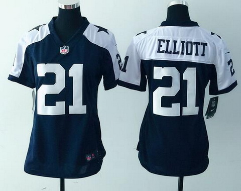 Women's Dallas Cowboys #21 Ezekiel Elliott Nay Blue Thanksgiving Alternate NFL Game Jersey