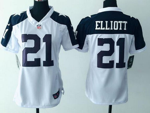 Women's Dallas Cowboys #21 Ezekiel Elliott White Thanksgiving Alternate NFL Game Jersey