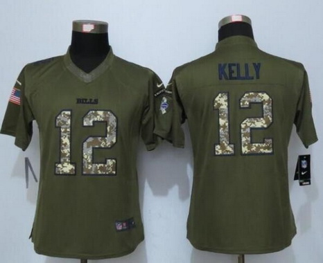Women's Buffalo Bills #12 Jim Kelly Retired Player Green Salute to Service NFL Nike Limited Jersey